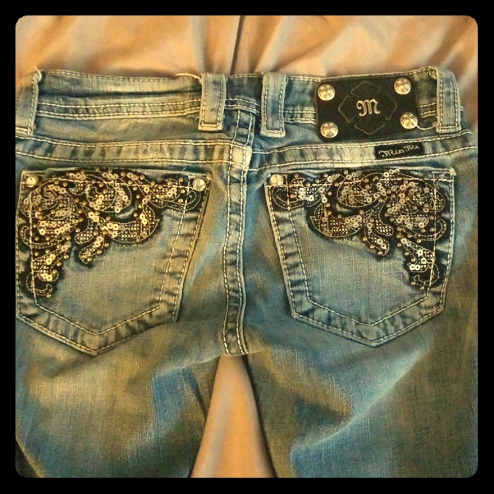 Worn look, light colored miss me Jean's 25.